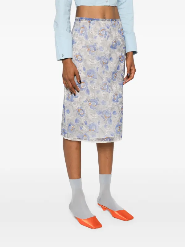 Prada floral-print Sheer Pencil Skirt Blue FARFETCH BE