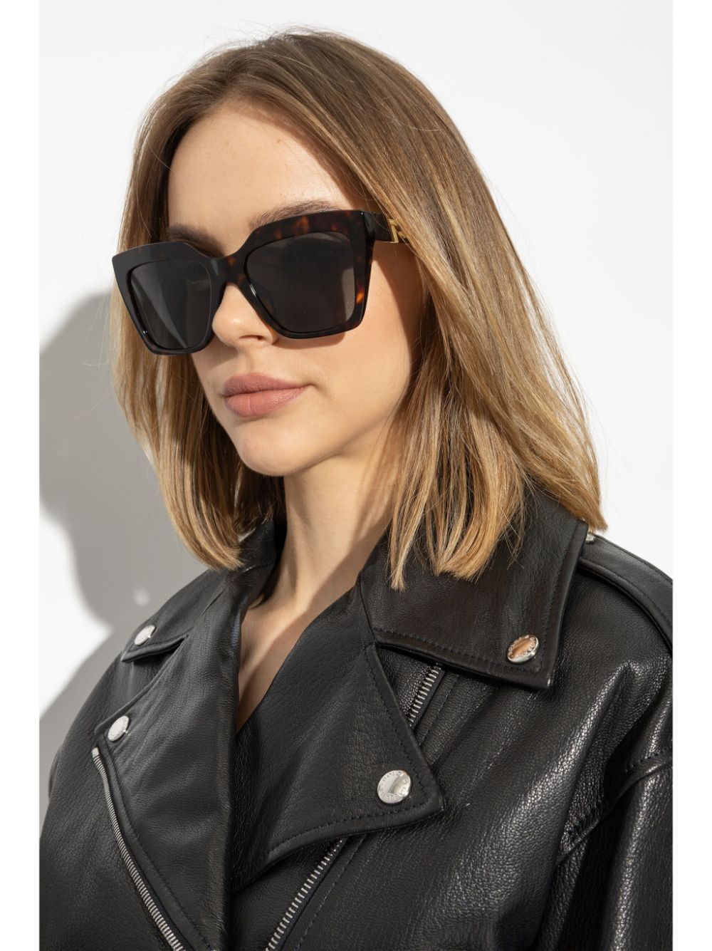 Versace Eyewear Zonnebril met geometrisch montuur met schildpadschild design - Bruin