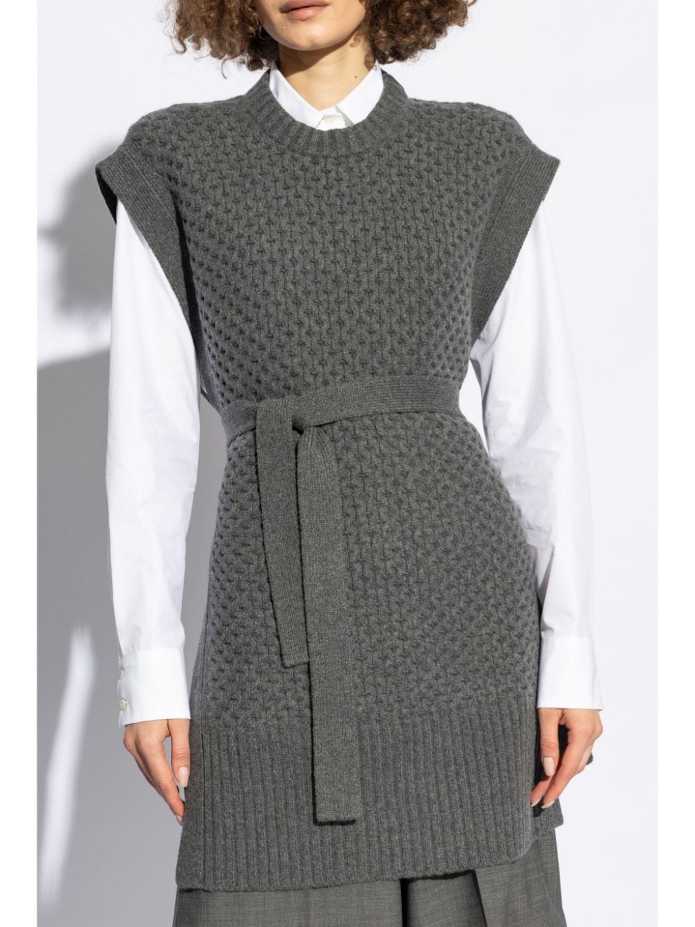 Shop Fabiana Filippi Tied Waist Knit Vest In Grey