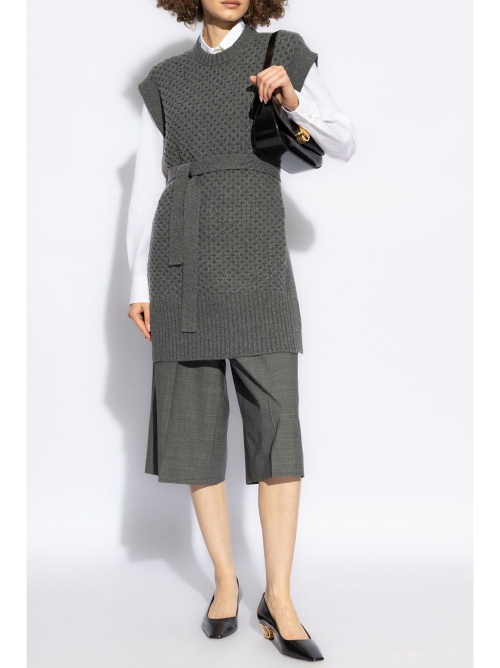 Shop Fabiana Filippi Tied Waist Knit Vest In Grey