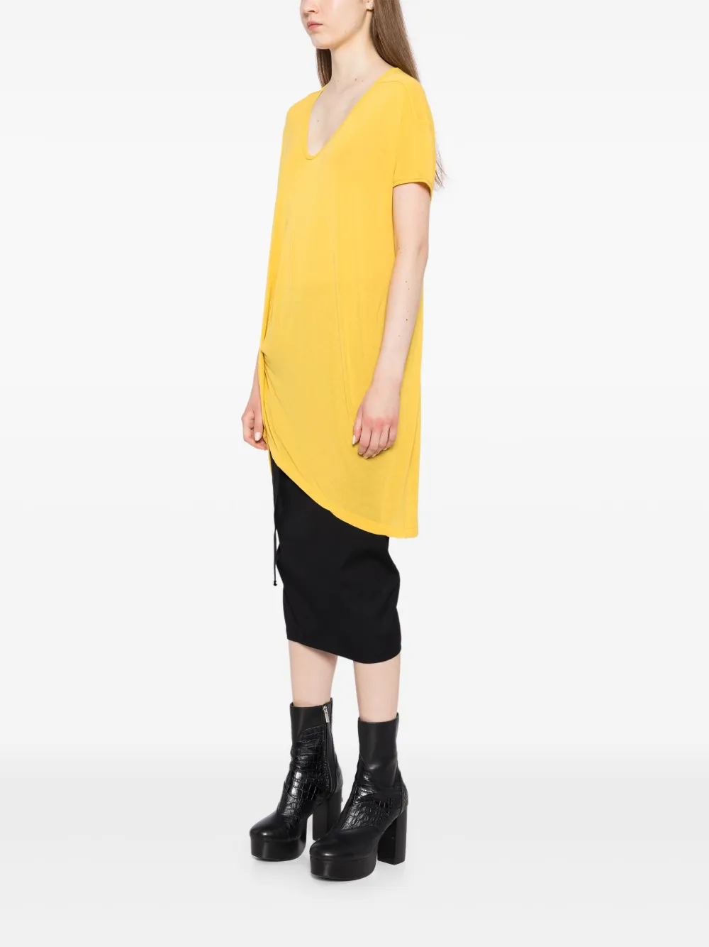 Rick Owens Gathered T-shirt In Yellow