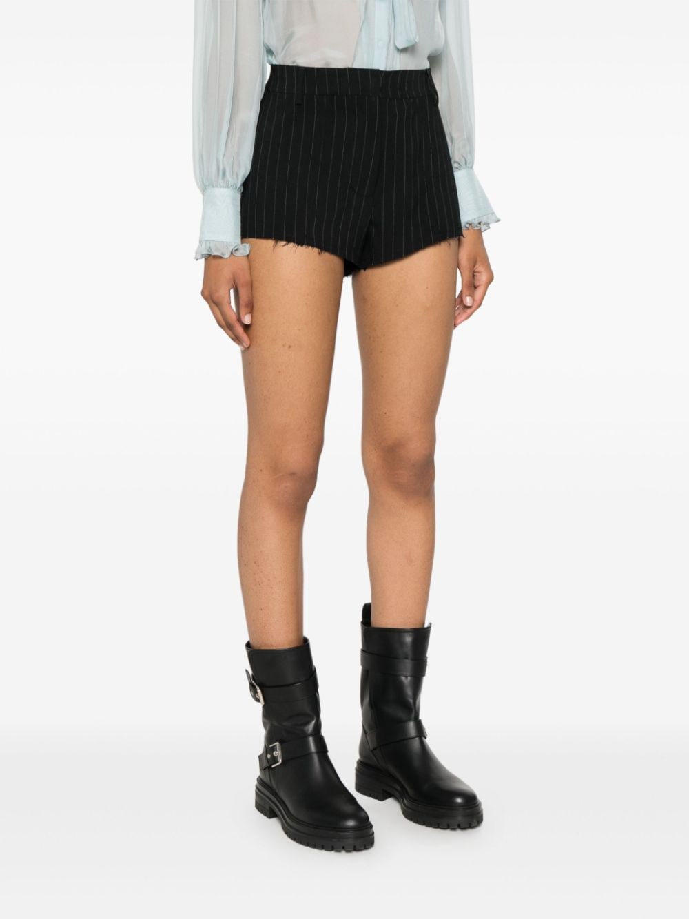 Shop John Richmond Pinstriped Raw-cut Shorts In Black