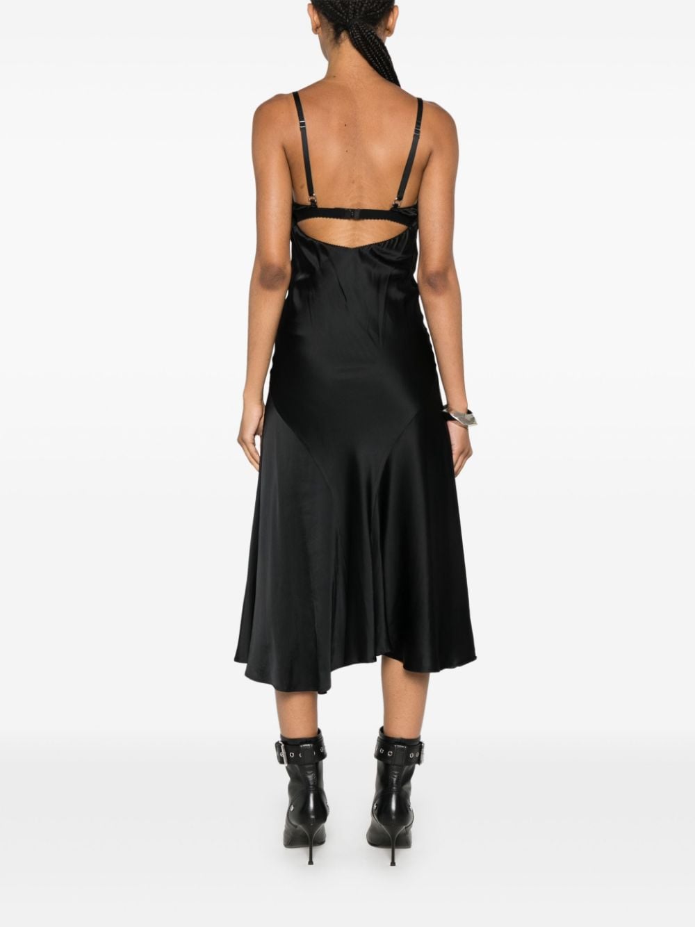 Shop John Richmond Panelled Satin Midi Dress In Black