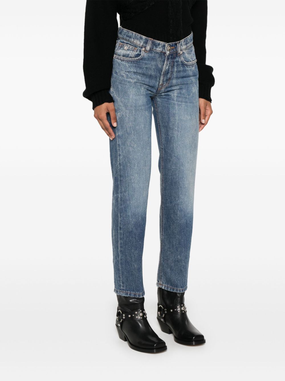 Shop John Richmond Logo-patch Tapered Jeans In Blue