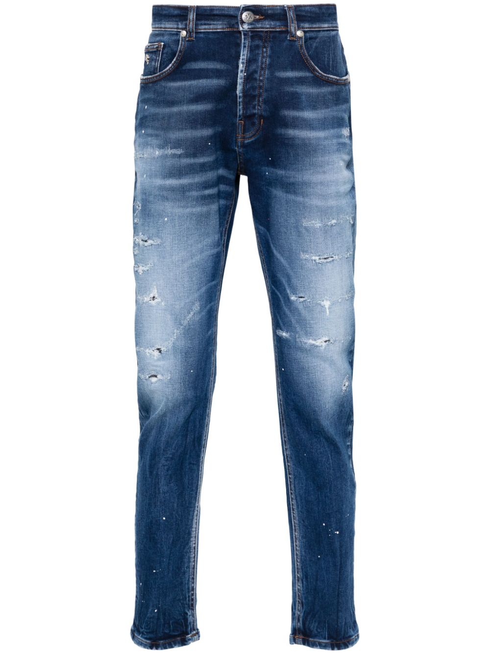 Shop John Richmond Logo-plaque Slim-leg Jeans In Blue