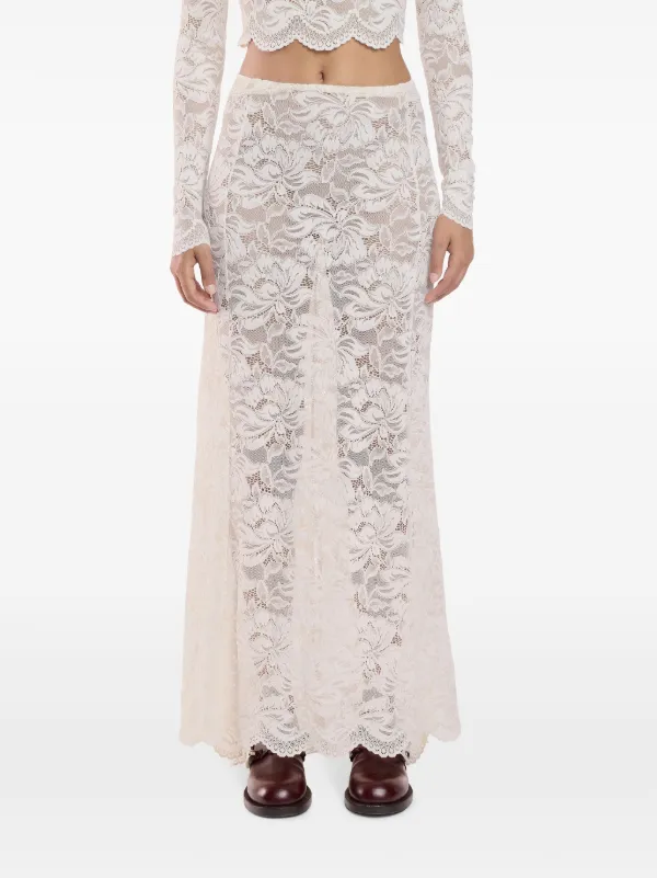 スカート Rabanne SS25 LONG LACE SKIRT (25PJJU021PA0170 P001) Rabanne floral-lace Sheer Skirt | White | FARFETCH