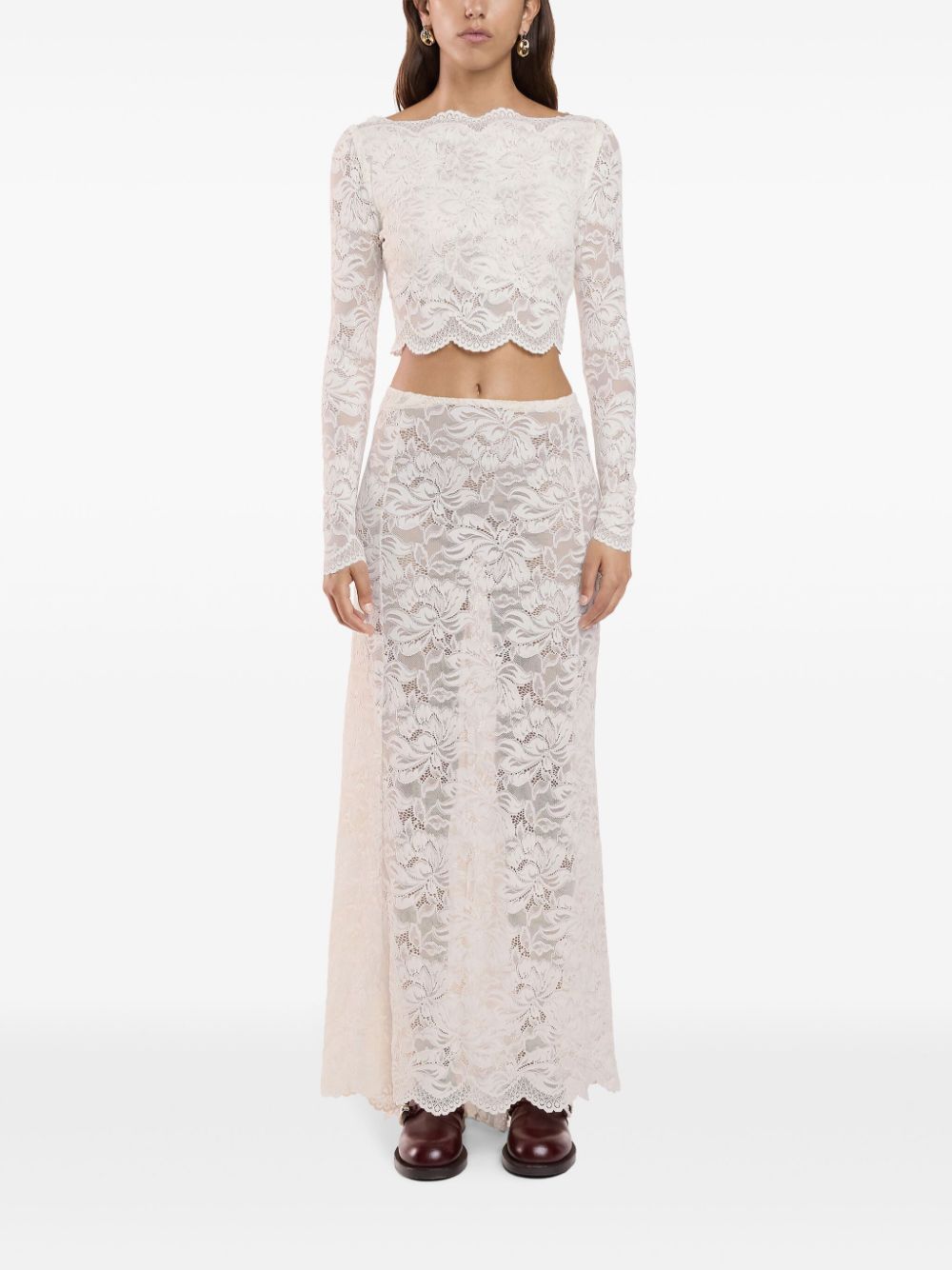 Rabanne corded-lace midi skirt - Wit