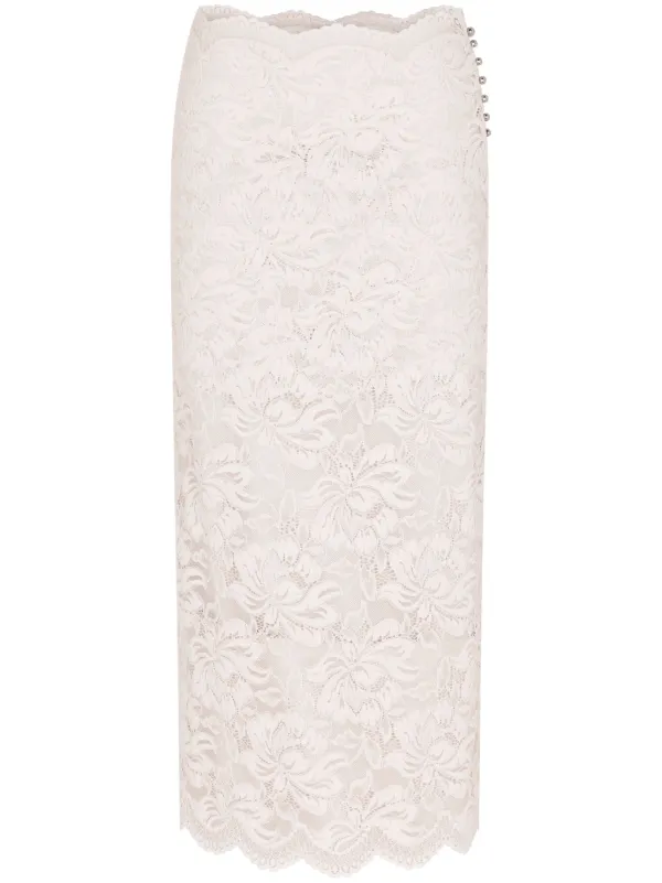 スカート Rabanne Mid-Length Raw Cut Lace Skirt With Side Buttons Rabanne Mid-Length Raw Cut Lace Skirt With Side Buttons