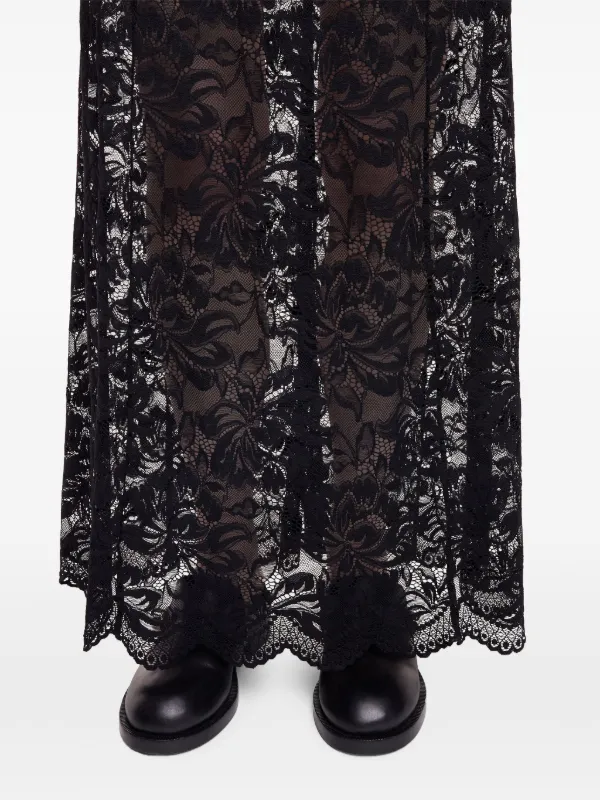 chinese dress ladies Black long dress in lace and jersey  Rabanne