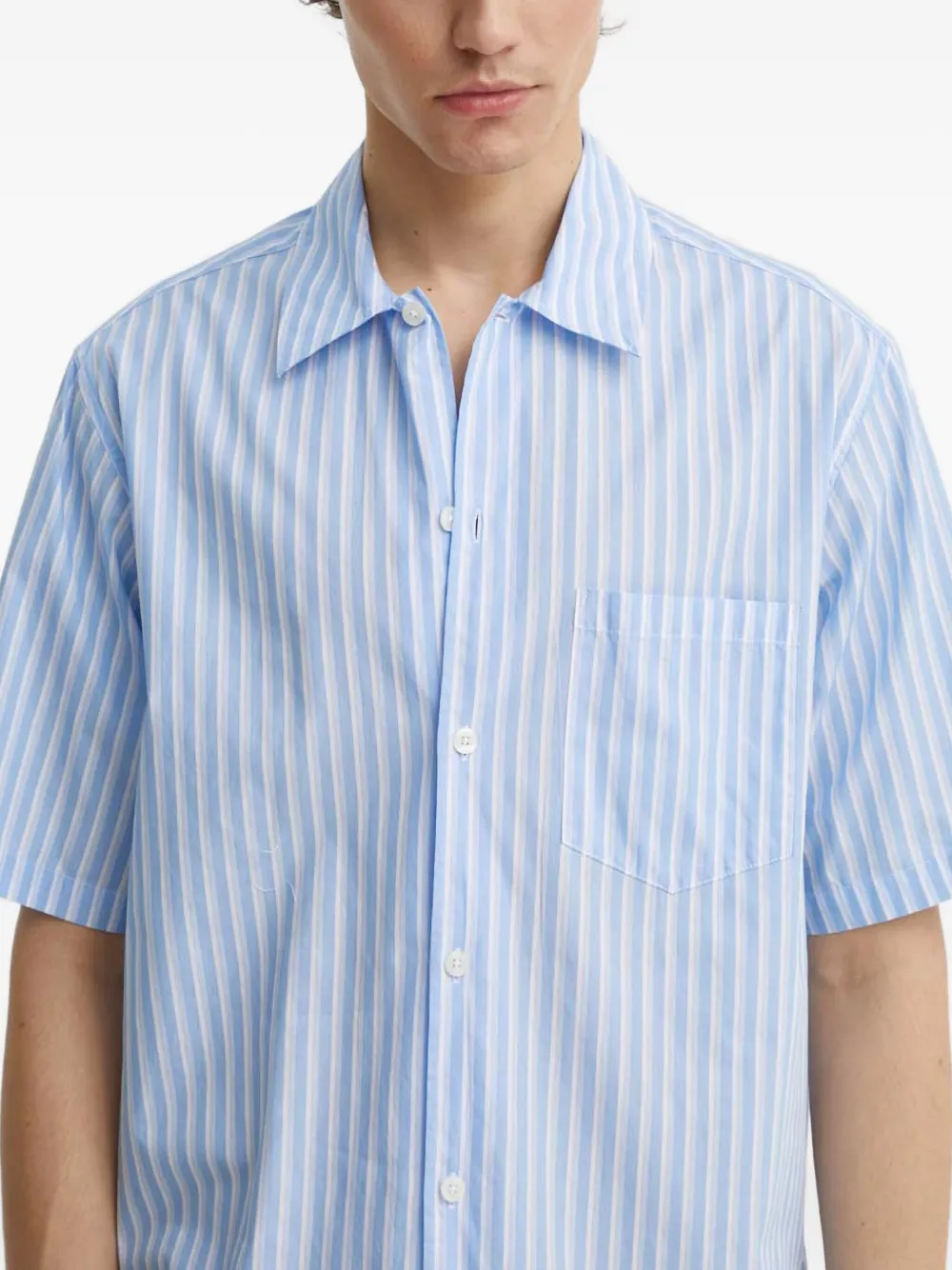 Samsoe & Samsoe Chest-pocket Striped-pattern Shirt In Blue