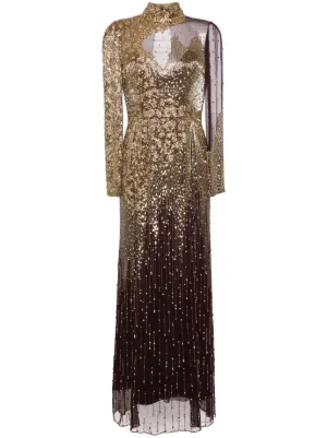 Marchesa Notte Sequin Tulle Gown Dress | Gold | FARFETCH GE