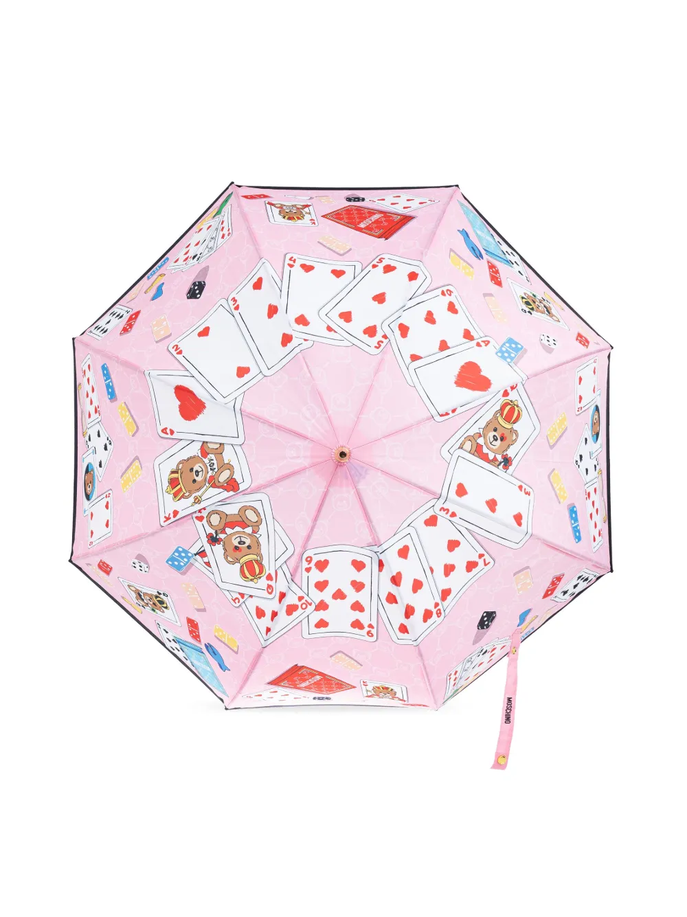 Moschino playing cards-print crook handle umbrella - Roze