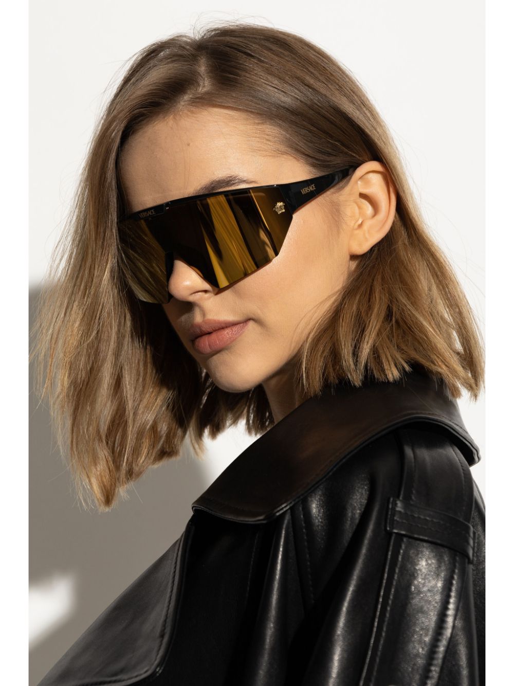 Shop Versace Shield-frame Sunglasses In Black