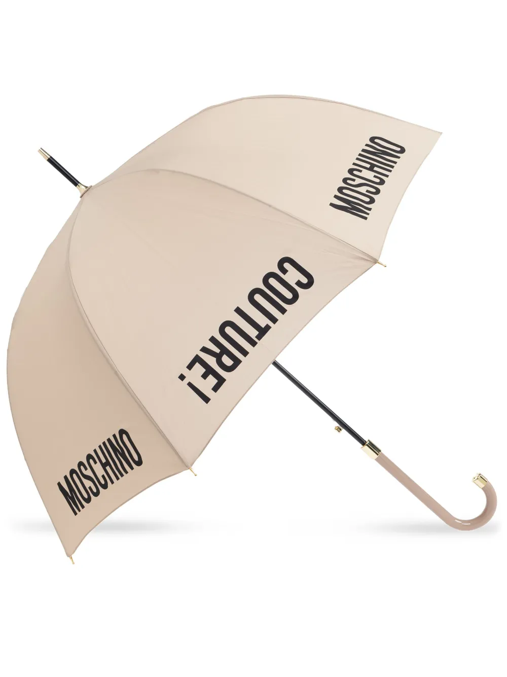Moschino logo-print crook-handle umbrella - Toni neutri