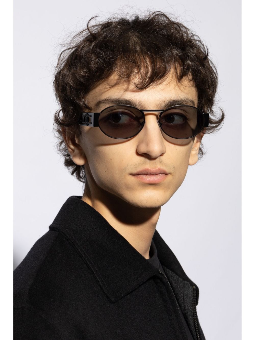 Shop Versace Oval-frame Sunglasses In Black