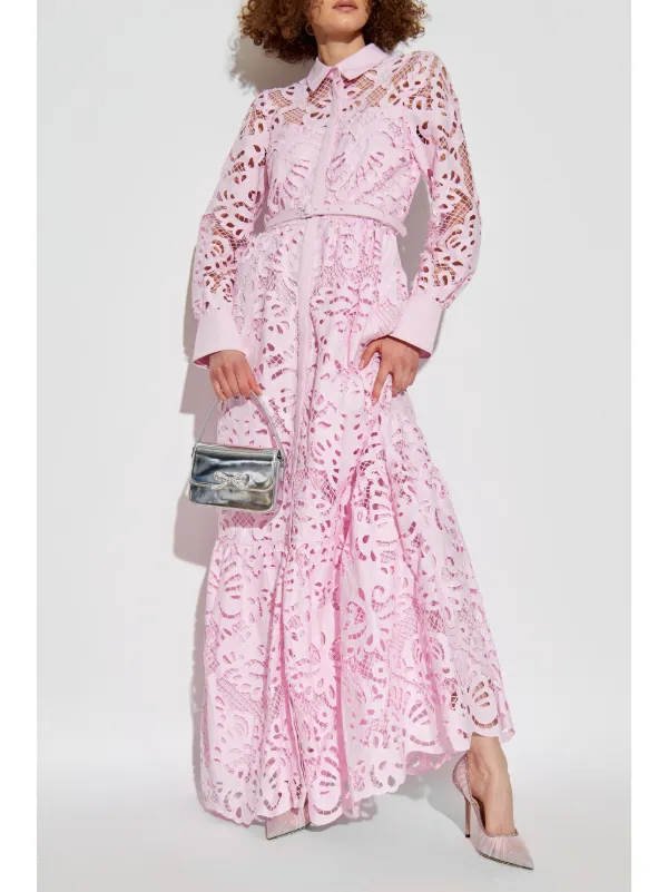 Self Portrait Cotton Lace Maxi Dress Pink FARFETCH