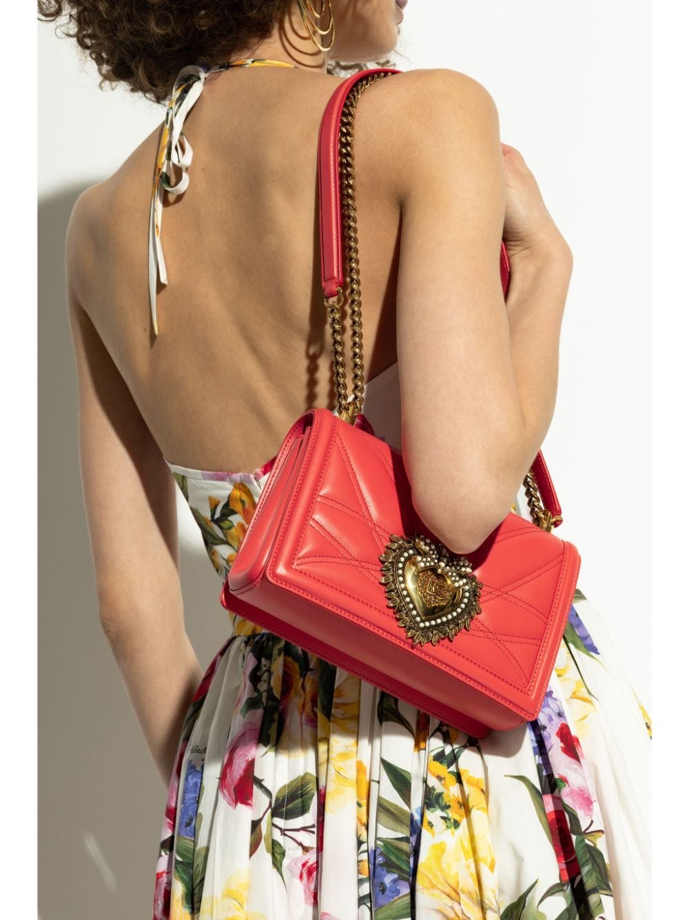 Shop Dolce & Gabbana Medium Devotion Leather Shoulder Bag In Red