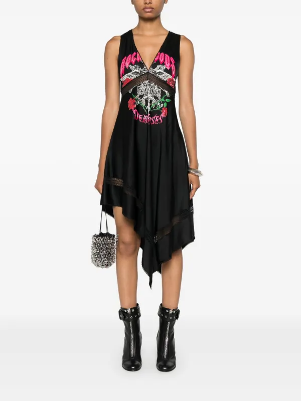 John Richmond Asymmetric graphic-print Midi Dress Black FARFETCH IN
