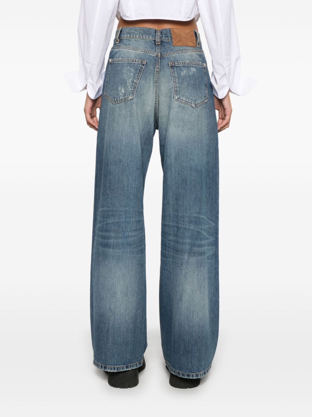 Shop John Richmond Distressed Wide-leg Jeans In Blue