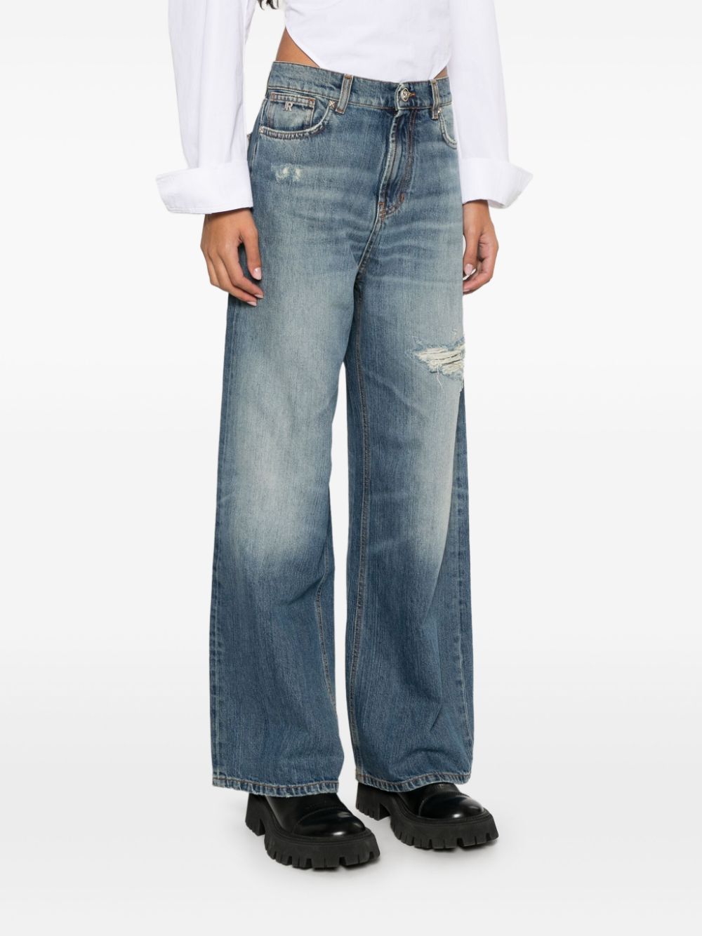 Shop John Richmond Distressed Wide-leg Jeans In Blue