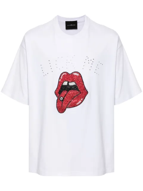 John Richmond rhinestone-embellished lips-print T-shirt