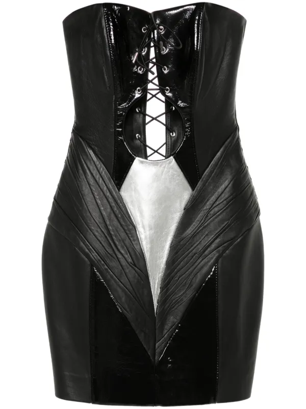 knee length dresses for ladies Black Corset Leather Short Dress XL / Black main image 1