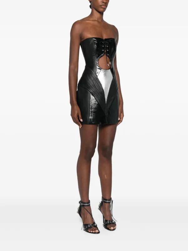 leather lace-up mini dress