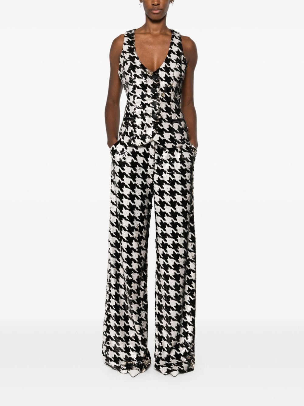 Shop Mitiliane Couture Houndstooth-patterned Sequinned Vest In Black