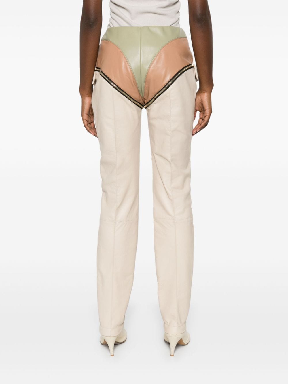 Shop Mitiliane Couture Leather-panelled Zipped Trousers In Neutrals