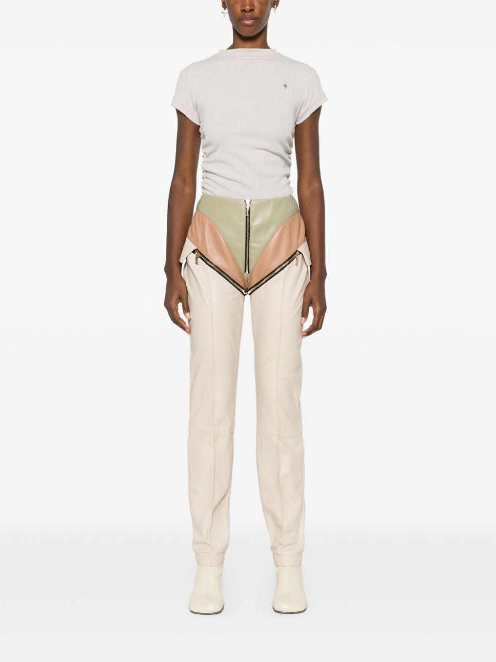 MITILIANE COUTURE Broek met leren vlakken en rits - Beige