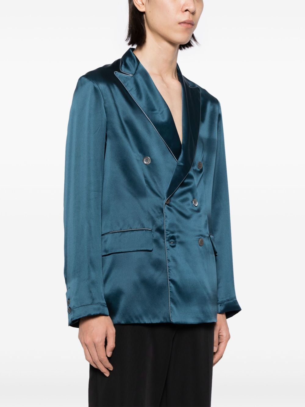 Shop Pierre-louis Mascia Double-breasted Fastening Silk Blazer In Blau