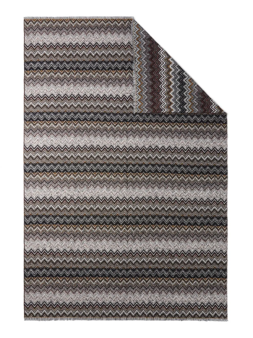 Missoni Plaid Blanket 130x195 Cm Cotton And Wool Blend Chevron In Black