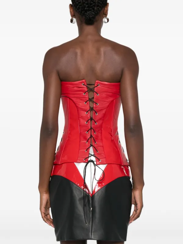 MITILIANE COUTURE Leather patent-inserts Corset | Red | FARFETCH