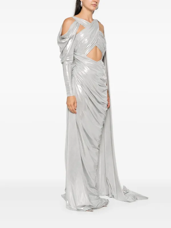 MITILIANE COUTURE Metallic Maxi Dress | Silver | FARFETCH