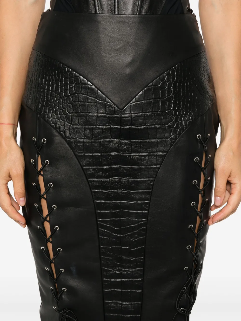 MITILIANE COUTURE Midi-rok met krokodillen-reliëf Zwart