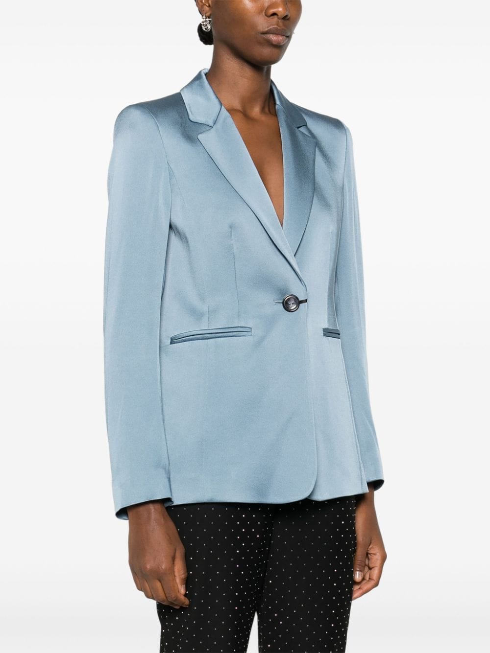 Shop Luisa Cerano Single-breasted Satin Blazer In Blue