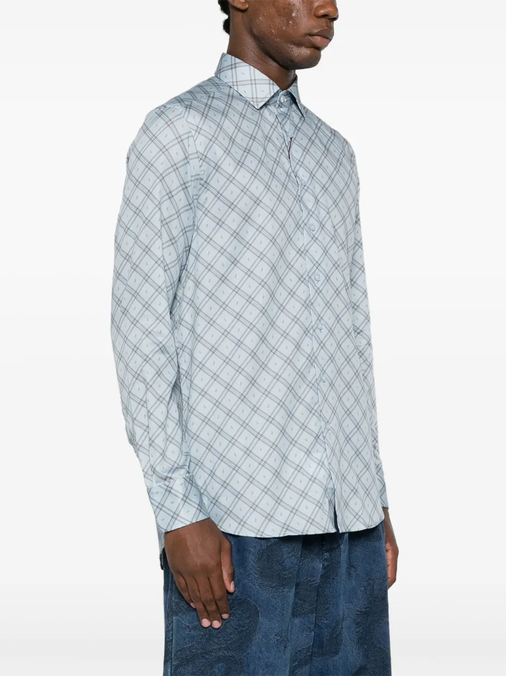 ETRO Geruit overhemd met paisley-print Blauw