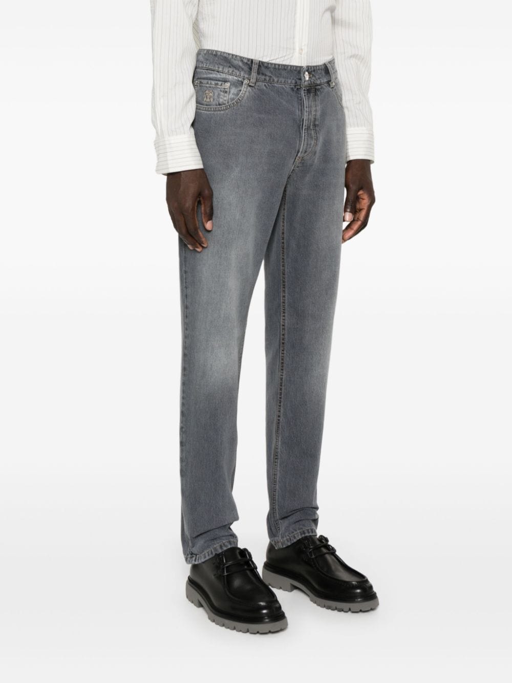 Shop Brunello Cucinelli Mid-rise Tapered Jeans In Grey