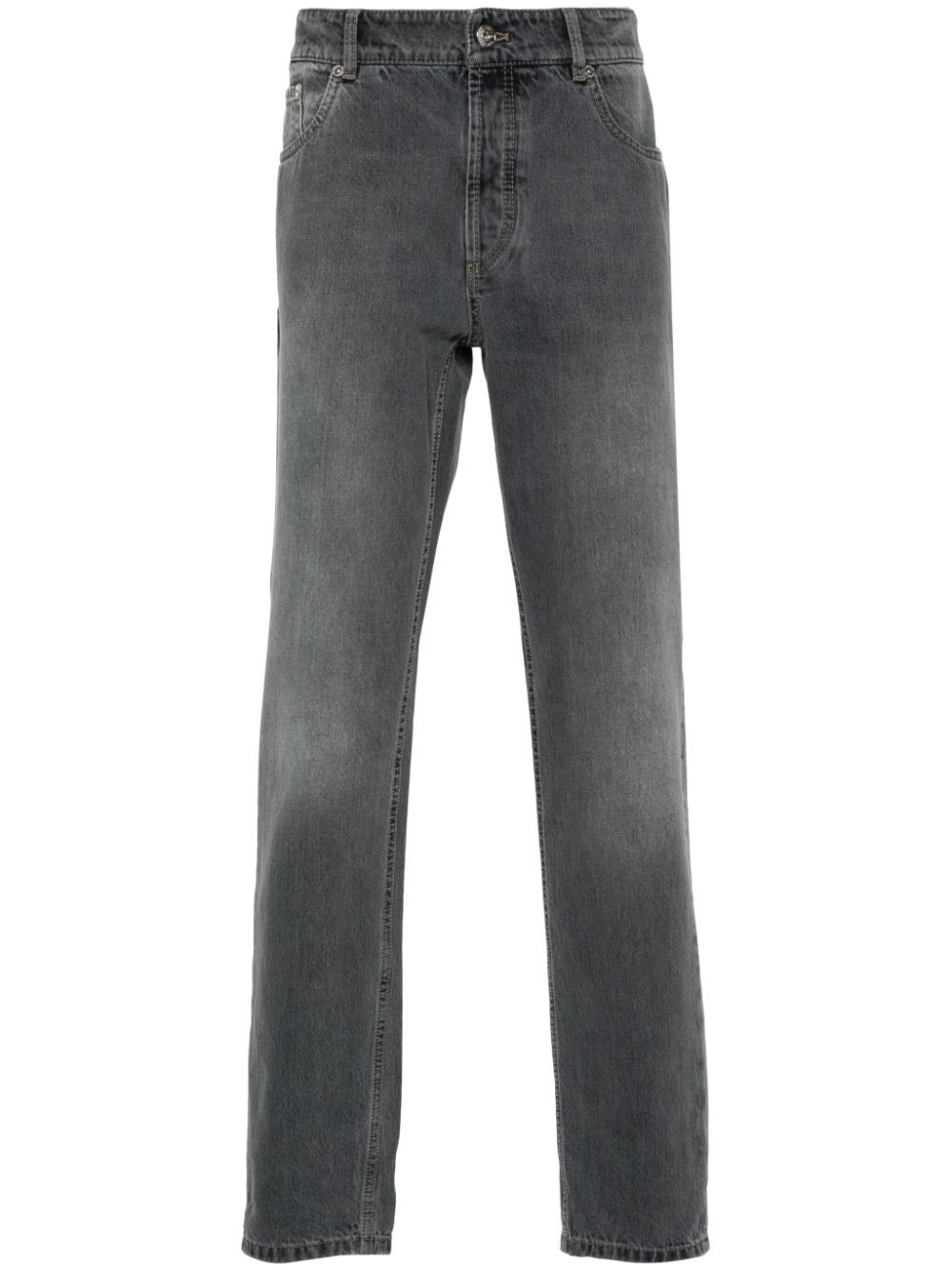 Shop Brunello Cucinelli Mid-rise Tapered Jeans In Grey