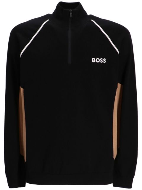 BOSS suéter con logo bordado y diseño color block