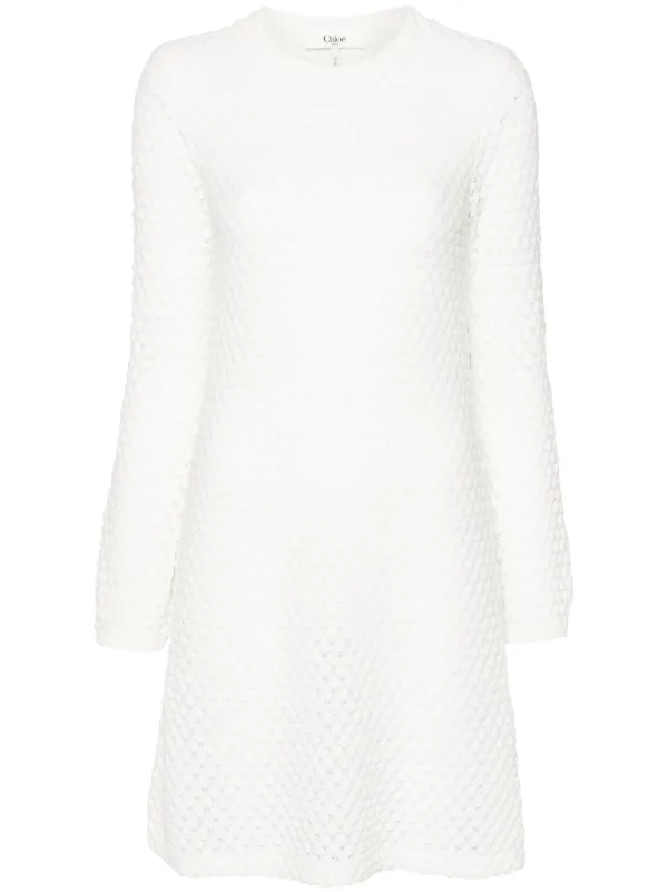 Chlo pointelle-knit Mini Dress | White | FARFETCH