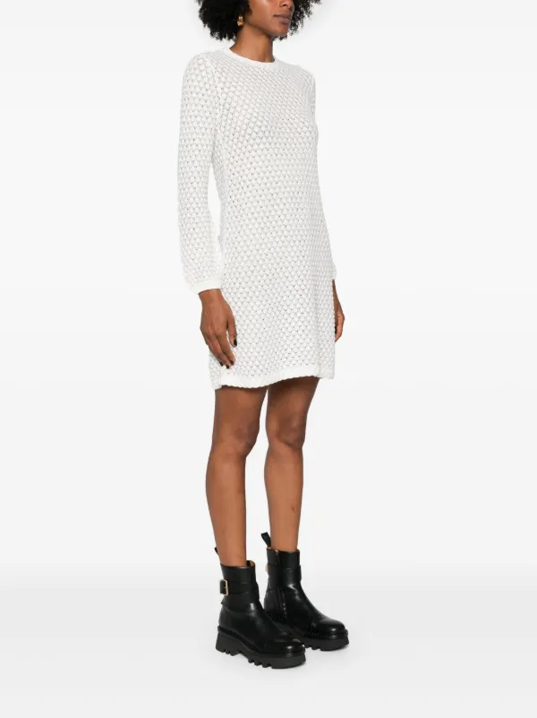Chlo pointelle-knit Mini Dress | White | FARFETCH