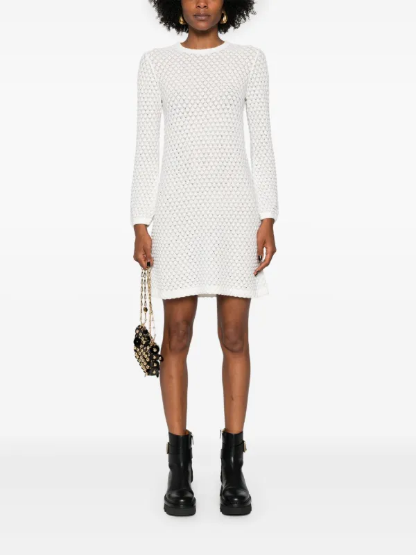 Chlo pointelle-knit Mini Dress | White | FARFETCH