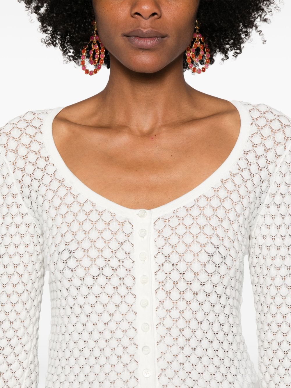 Shop Chloé Scoop-neck Pointelle-knit Cardigan In White