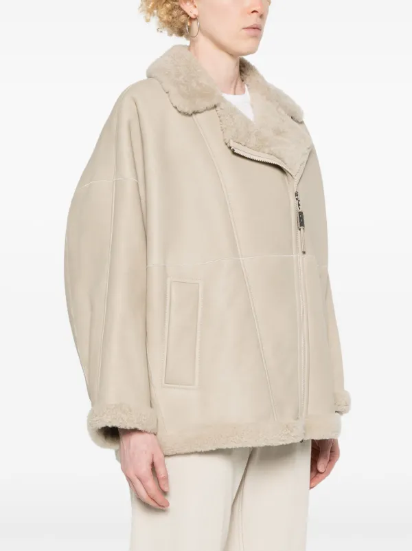 Brunello Cucinelli シアリング ライダースジャケット | ニュートラル 