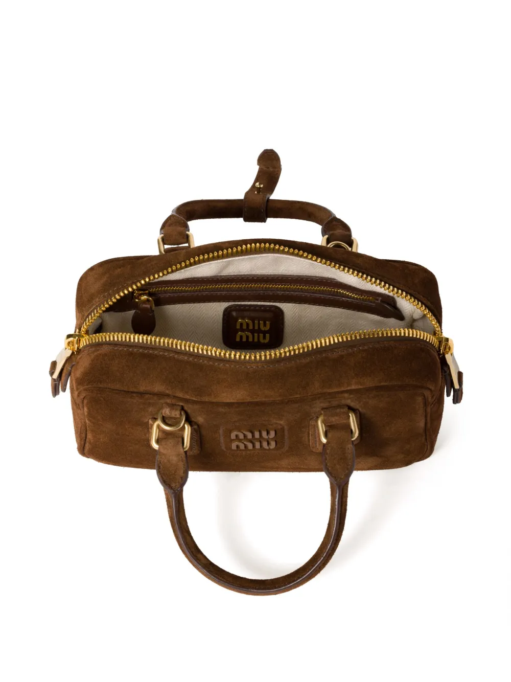 Shop Miu Miu Arcadie Suede Tote Bag In Brown
