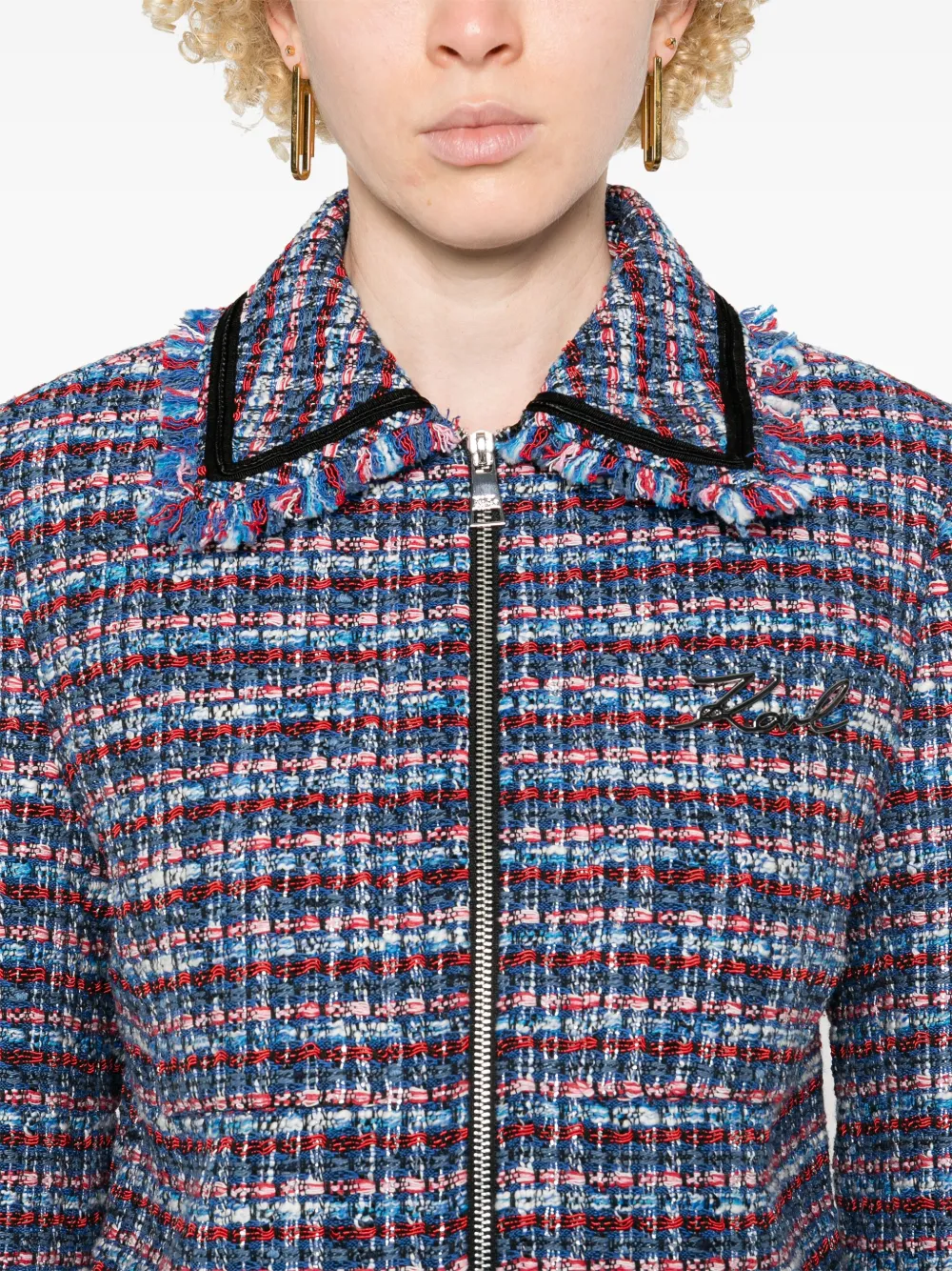 Karl Lagerfeld Bouclé Cropped Jacket In Blue