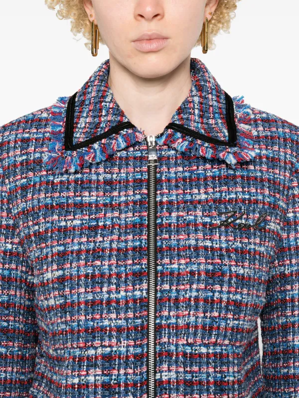 希少♡ フランス製　LAGARFELD ラガーフェルド　ジャケット　ブークレ Karl Lagerfeld クロップド ブークレジャケット | ブルー | FARFETCH JP