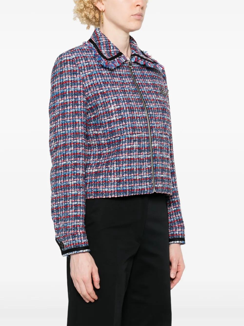 Karl Lagerfeld Bouclé Cropped Jacket In Blue