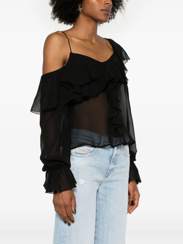 black silk ruffle blouse